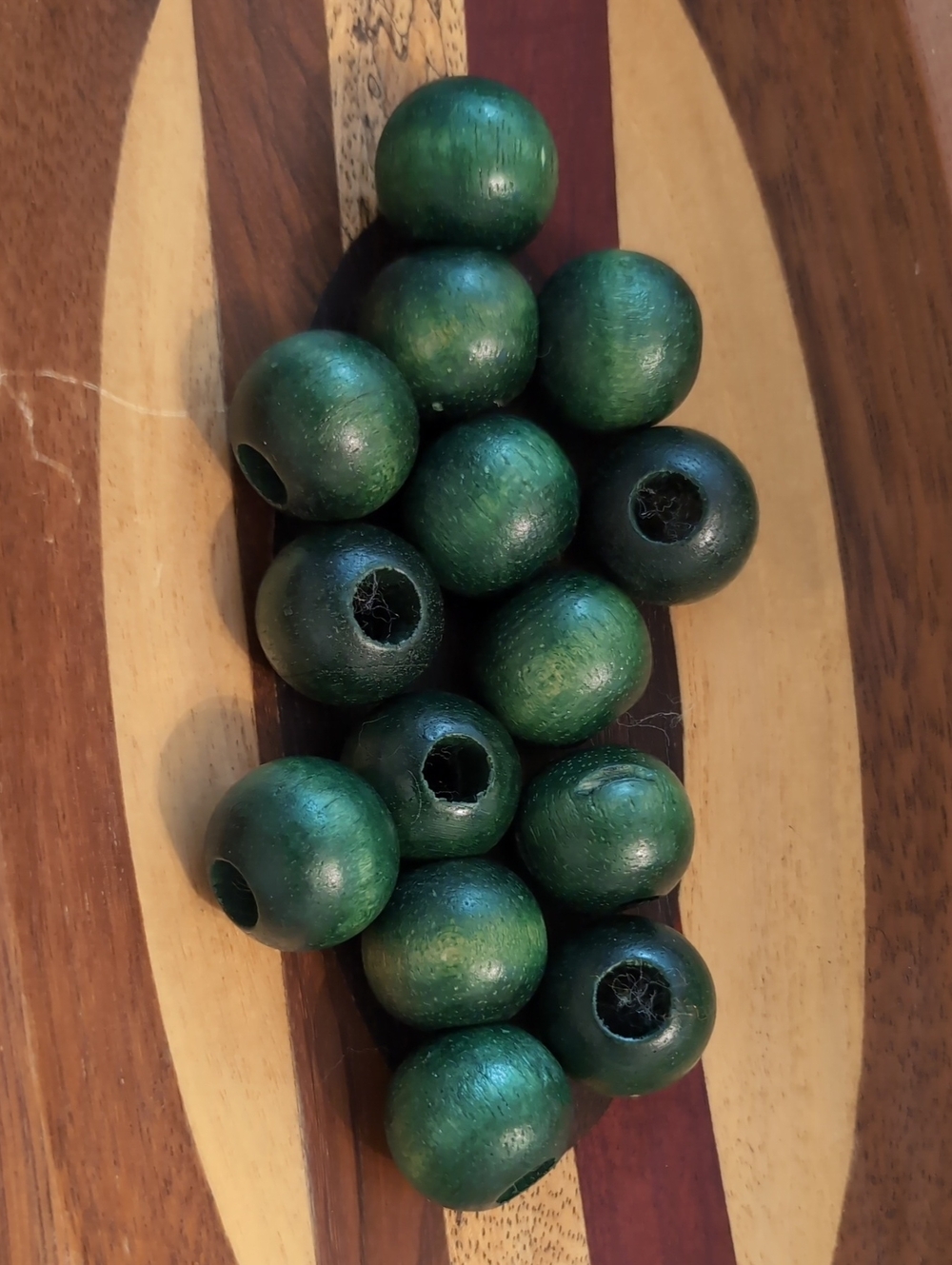 Green Wood Macrame Beads